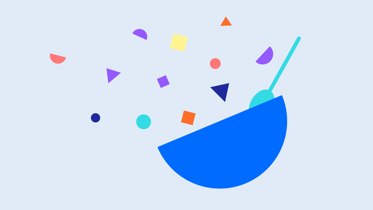 Illustration of half a circle and other shapes to represent a cereal bowl as the recipe for a comms plan