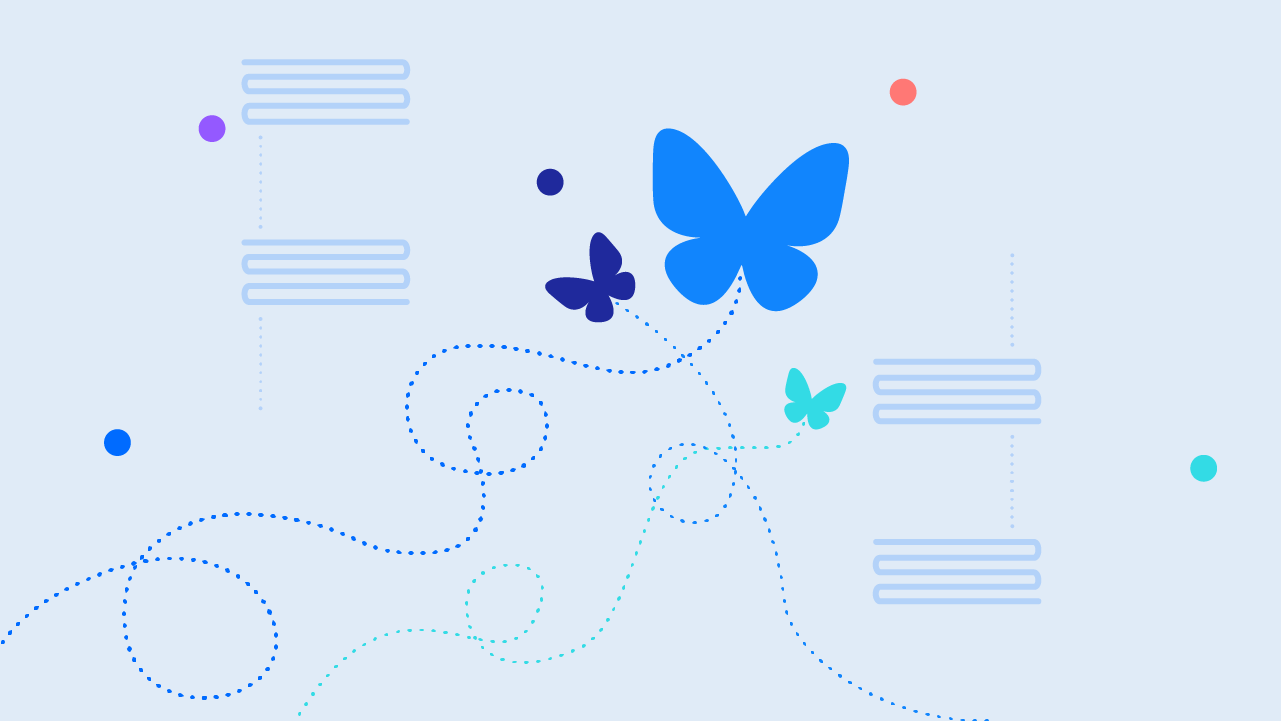 Illustration of icons to represent the Bluesky social media platform