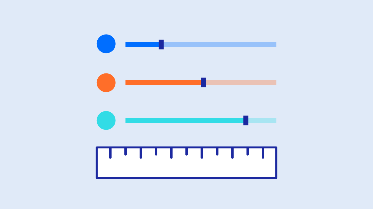 Illustration of a ruler and three sliding lines representing media measurement